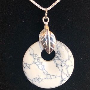 Natural Howlite Pendant w leaf bail and SS chain